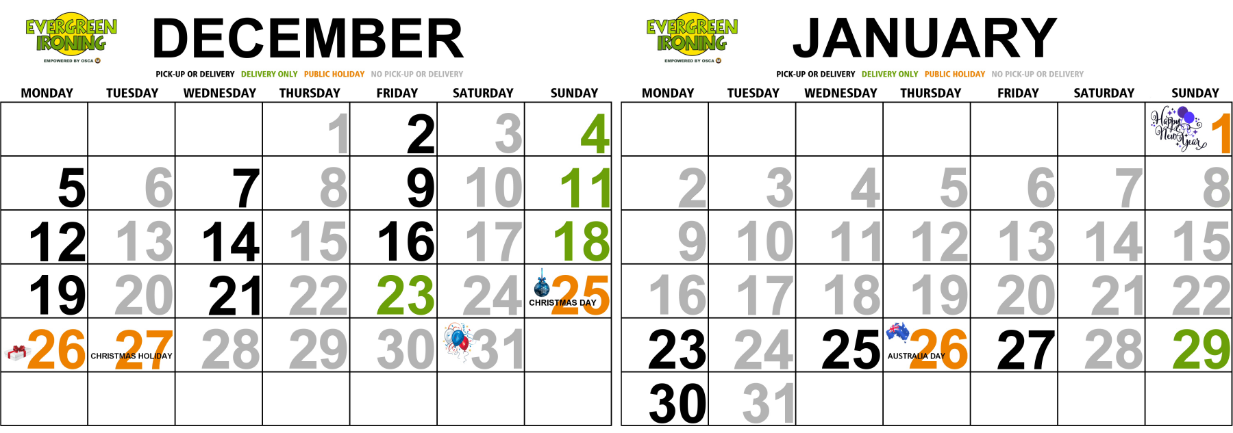 2022 Evergreen Ironing Dates